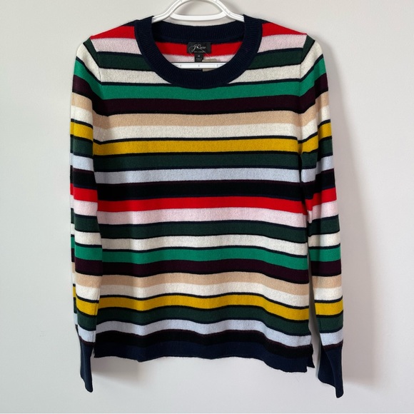 J. Crew Cashmere Crewneck Sweater in Multistripe Size Medium - Picture 3 of 8